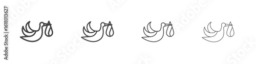 Stork with baby icon concept outline symbol design.