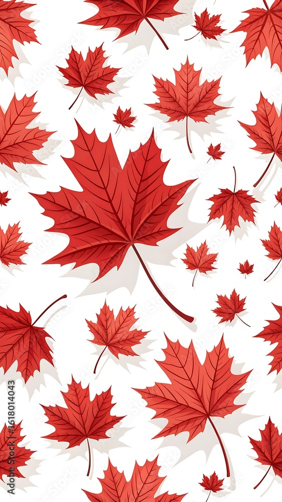 Vibrant red maple leaves seamless pattern on white background Vibrant red maple leaves seamless pattern on white background