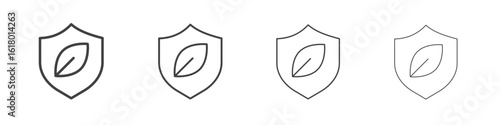 Shield with leafs icon concept outline symbol design.