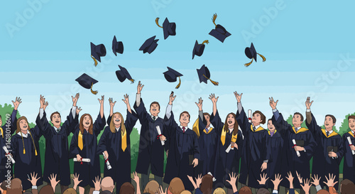 Graduation Moment Vector Illustration of Celebrating Success