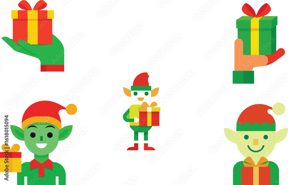 Naklejka premium Elf With Gift Color Vector Illustration