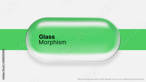Green glass bar with glass morphism effect. Modern user interface design. Abstract liquid gradient background.	