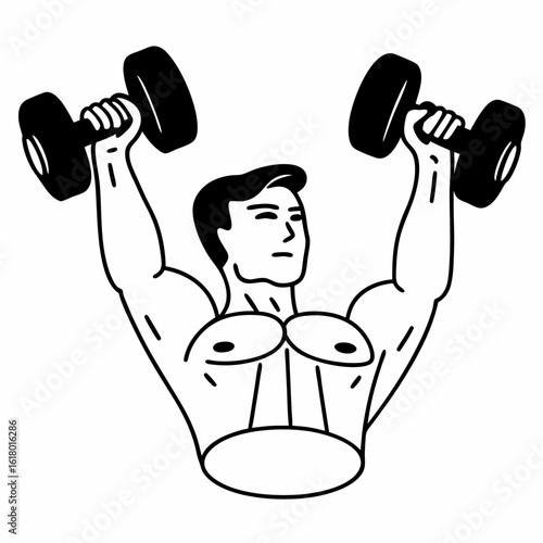 Muscular man lifting dumbbells workout fitness