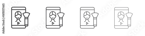 Makeup tutorial video icon concept outline symbol design.