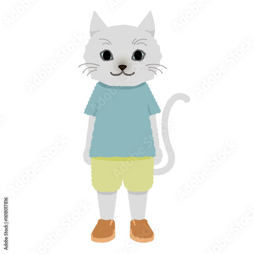 Canvastavla 直立で立っている灰色の猫