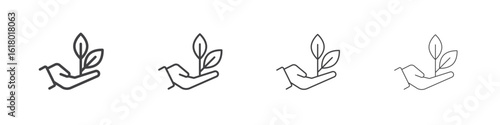 Leaf in hand icon concept outline symbol design.