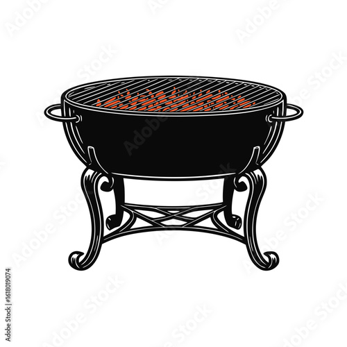 Classic round charcoal barbecue grill on a forged decorative stand