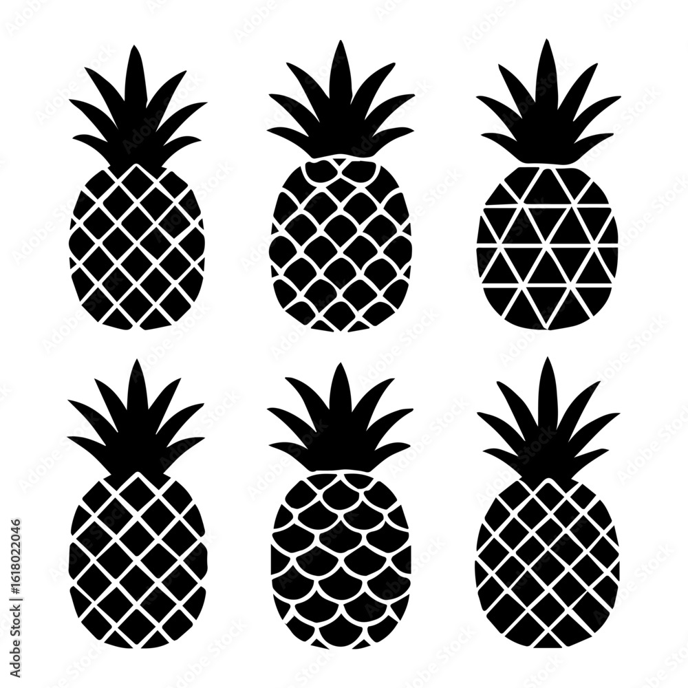 Obraz premium Patterned Black Pineapple Silhouettes Collection Vector illustration