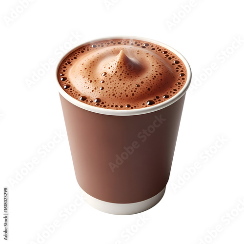 Hot Chocolate in a Disposable Paper Cup with Frothy Top.