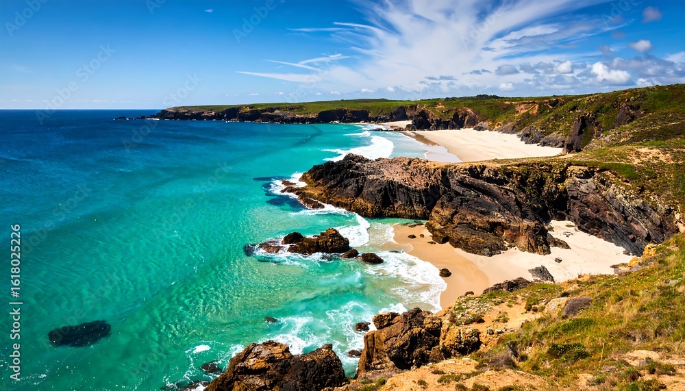 Scenic coastal view, turquoise water, white sand beach Scenic coastal view, turquoise water, white sand beach