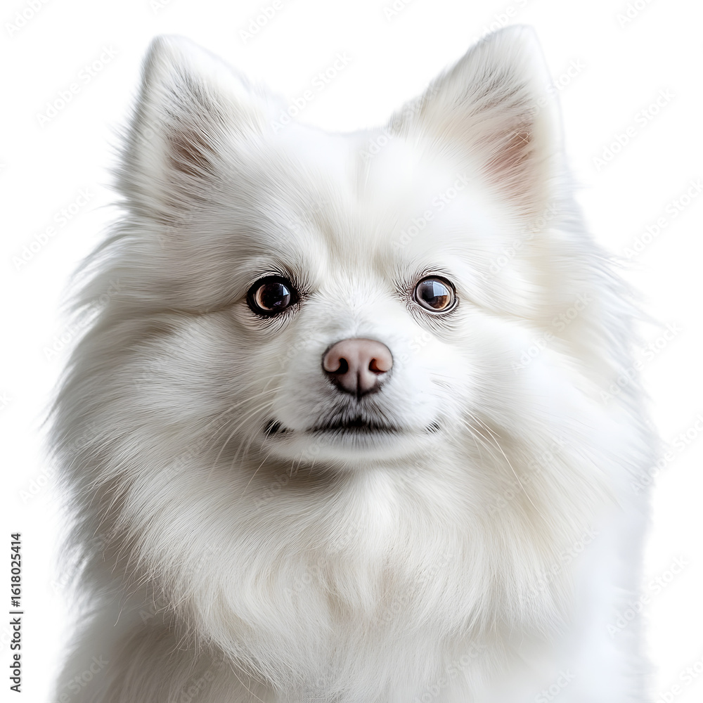 Obraz premium Close-Up of Fluffy White Dog Isolated on White Background