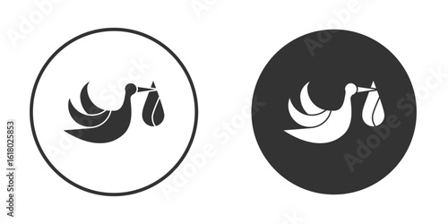 Stork with baby icon silhouette symbol. Vector isolated illustration