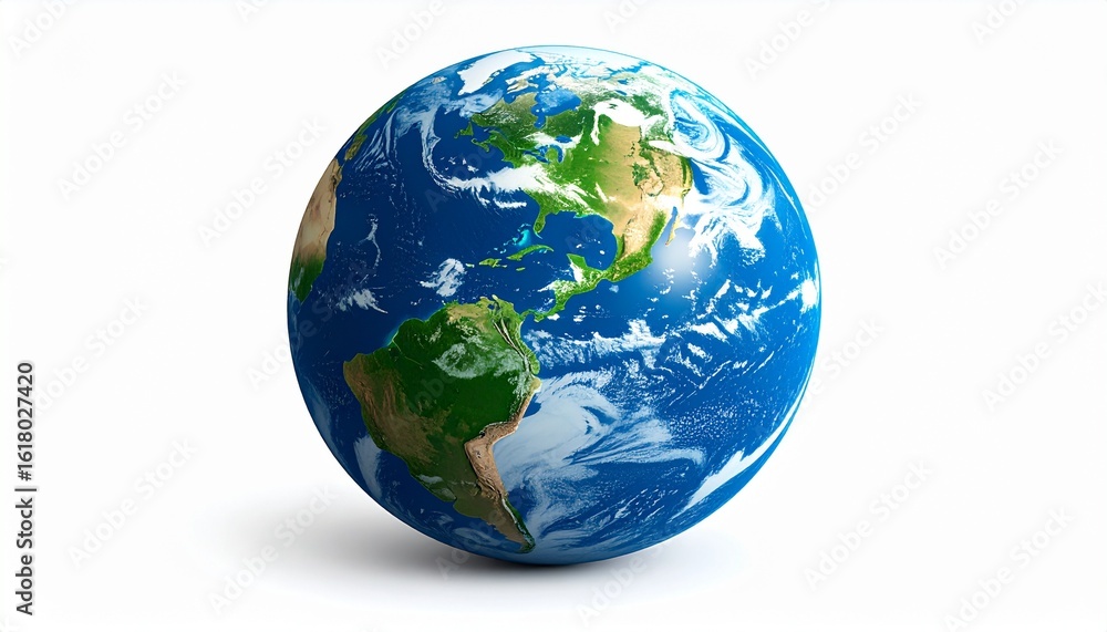 Fototapeta premium Blue ocean Earth globe, a 3D illustration of our planet with continents and global geography on a white background