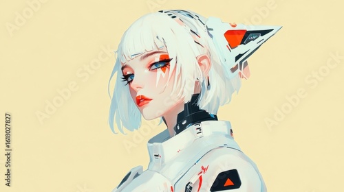 Stylish digital portrait of a futuristic female character.