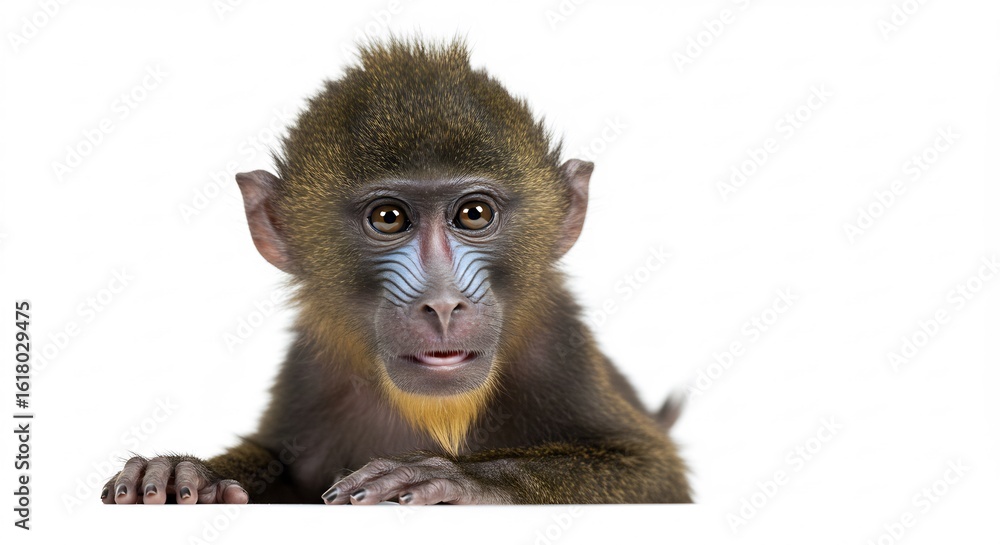 Obraz premium 愛らしいマンドリル赤ちゃん 柔らかな光 好奇心旺盛な瞳. AI Generated