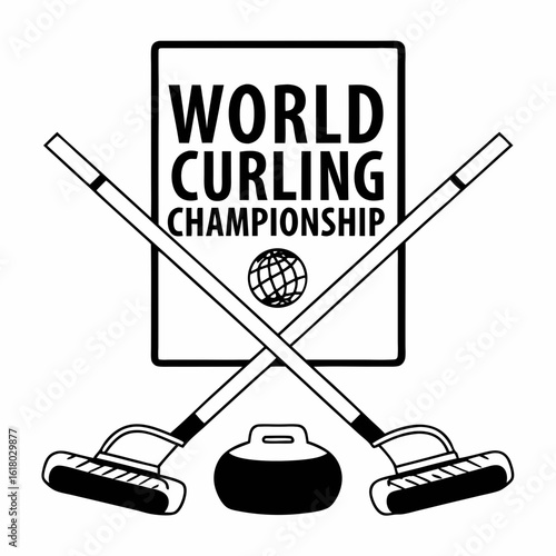 World Curling Championship emblem with curling stones and brooms on white background sport logo