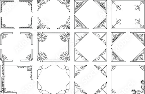 Collection of ornate vintage decorative corner borders and frames