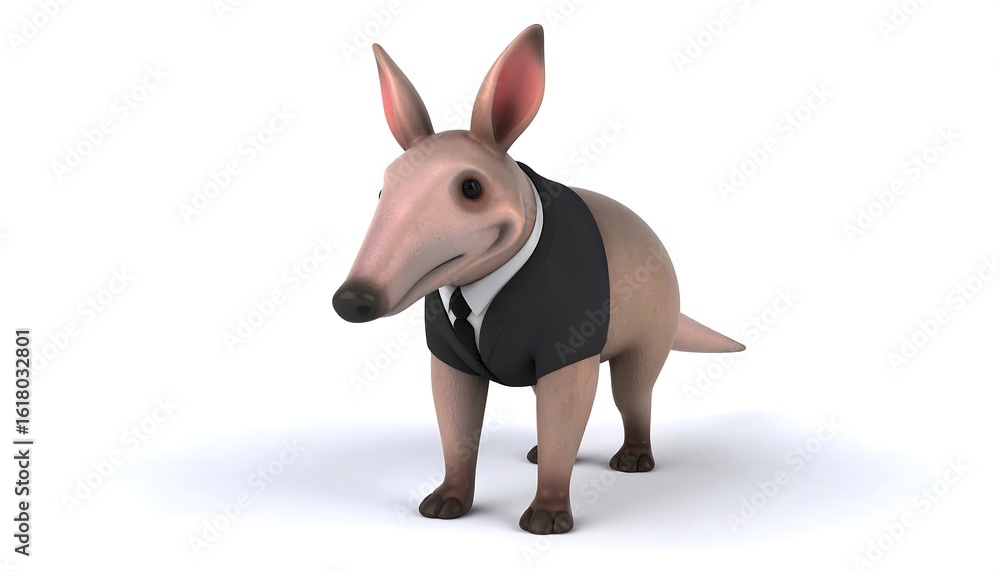Naklejka premium Funny 3D rendering of a cartoon aardvark dressed in a business suit on white