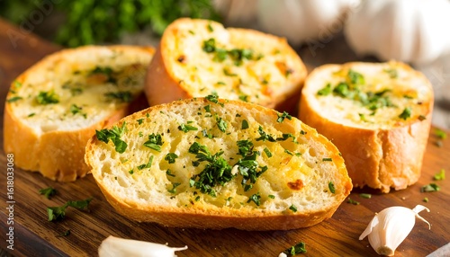 Wallpaper Mural Golden perfection: Toasted garlic bread with fragrant herbs and fresh garlic bulbs delight Torontodigital.ca