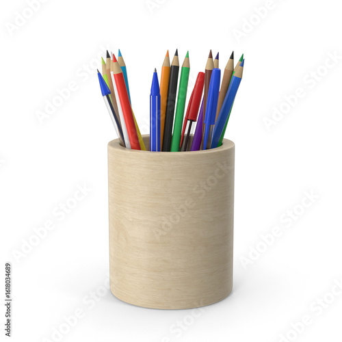 Colorful Pencils in Rustic Holder Perfect for Creativity  png