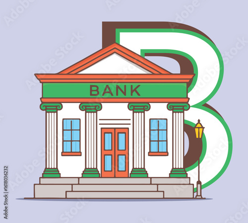illustration of bank bulding cartoon icon sticker