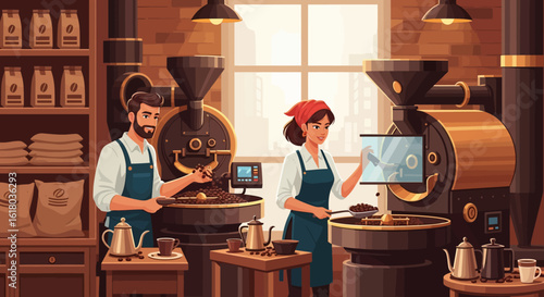 Two Coffee Roasters Working in a Cozy Coffee Shop