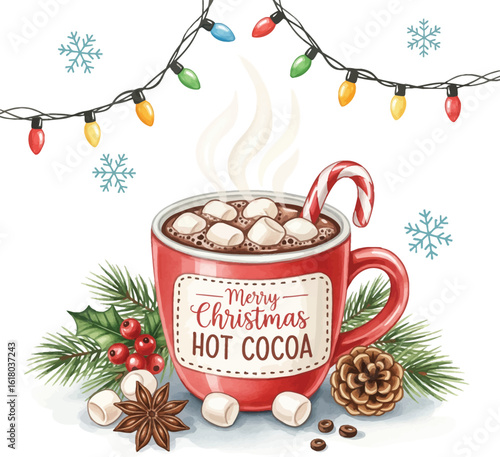 Cozy Christmas Hot Cocoa Mug with Marshmallows and Decorations