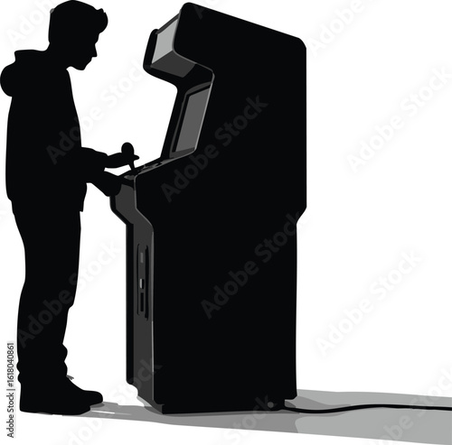 Arcade Game Silhouette with Player Nostalgic Gaming Experience