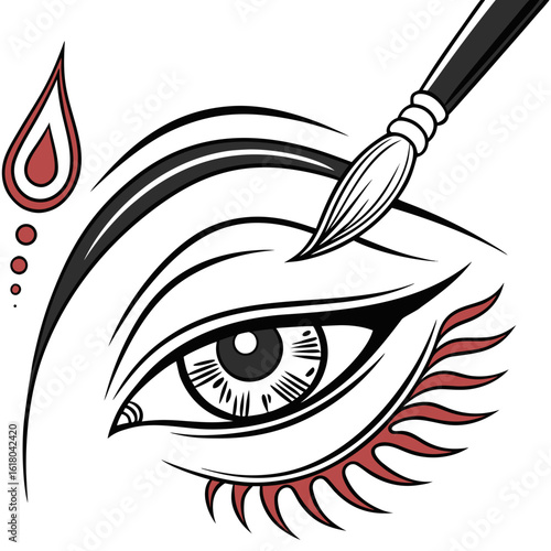 Artistic eye makeup application with paintbrush and tear drop