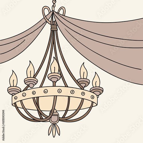 Elegant chandelier with draped fabric ceiling decoration