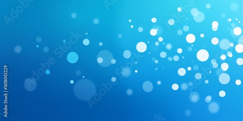 Blue abstract background with floating white and light blue bokeh particles.