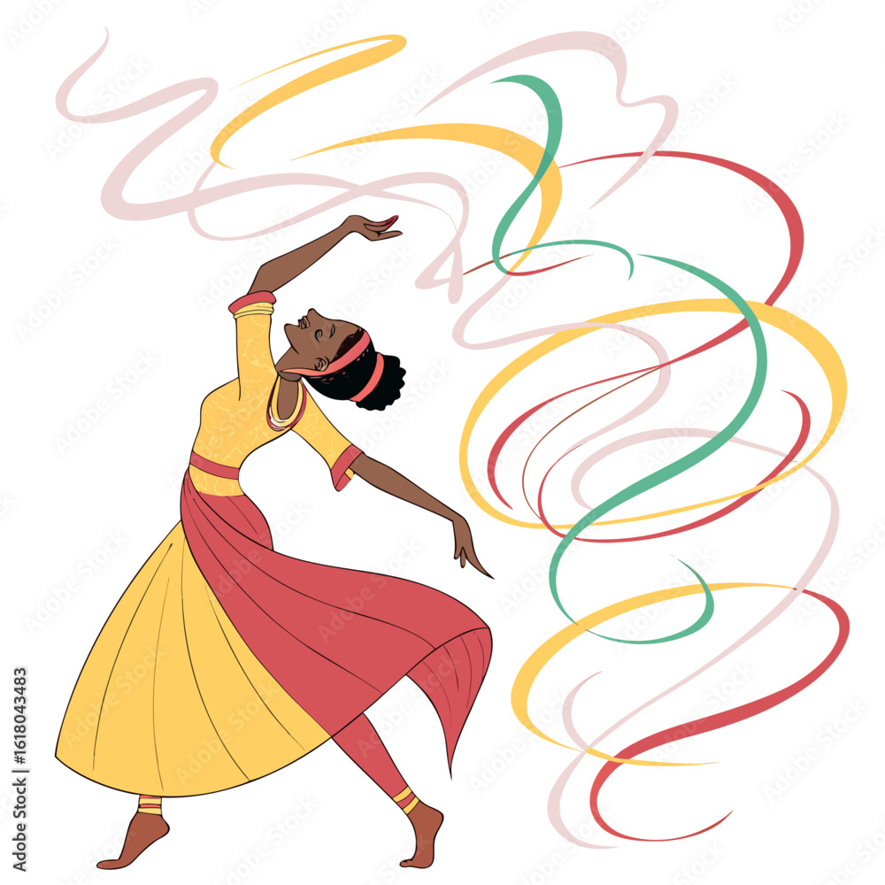 Fototapeta premium Graceful dancer in traditional attire with flowing ribbons