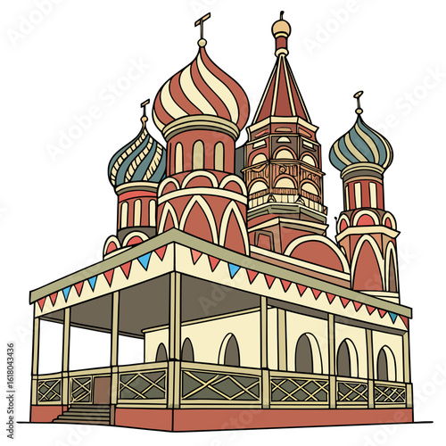Colorful illustration of saint basil s cathedral in moscow russia