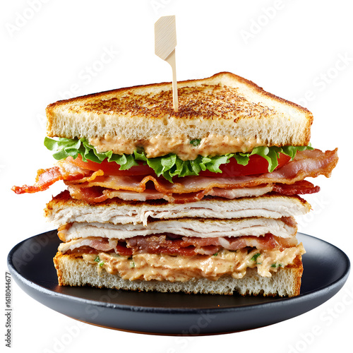 Delicious Triple Decker Turkey Club Sandwich with Crispy Bacon - High Quality Stock Photo