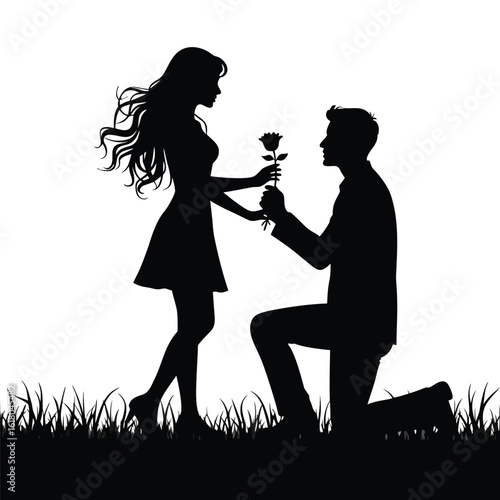 Couple silhouette proposal romantic rose woman