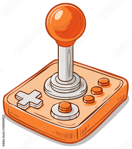 Classic orange retro arcade game joystick controller for video game entertainment