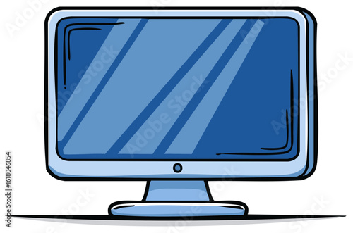 Cartoon Style Computer Display Monitor with Blue Screen for Mockup and Technology Design