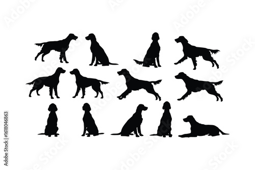 Irish Setter dog silhouettes various poses black