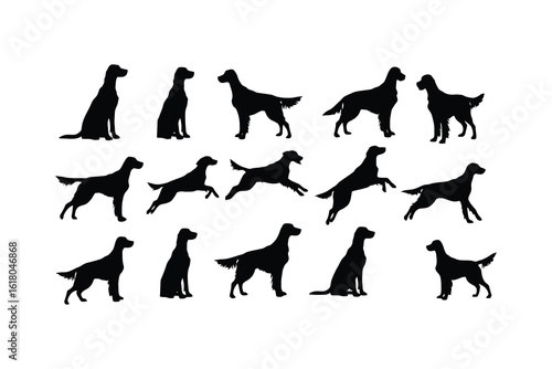 Irish Setter dog silhouettes various poses black
