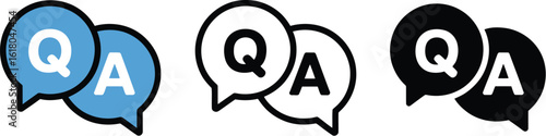 FAQ, questions and answers icon. Line, glyph and filled outline colorful version, Q and A speech outline and filled sign. Symbol, logo illustration. Different style icons set vector graphics. EPS 10. 