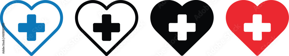 Fototapeta premium Heart and cross. heart logo icon design in three styles. vector illustration