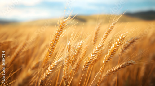 Golden wheat fields swaying gently in the autumn wind