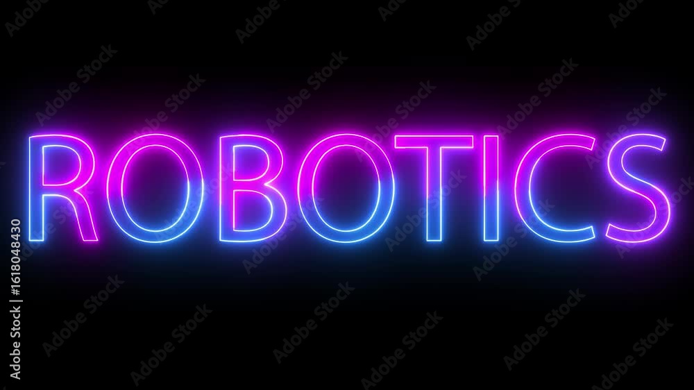 ROBOTICS text icon animation glowing neon pink and blue color font letter word business banner template signboard poster advertisement on black background ROBOTICS text icon animation glowing neon pink and blue color font letter word business banner template signboard poster advertisement on black background