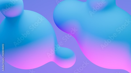Abstract colored metaball spheres in flight. Realistic render of bubbles on an isolated blue background.