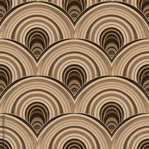 Abstract geometric background with a seamless repeating pattern of three-dimensional brown arches, creating a volumetric illusion with soft gradients.