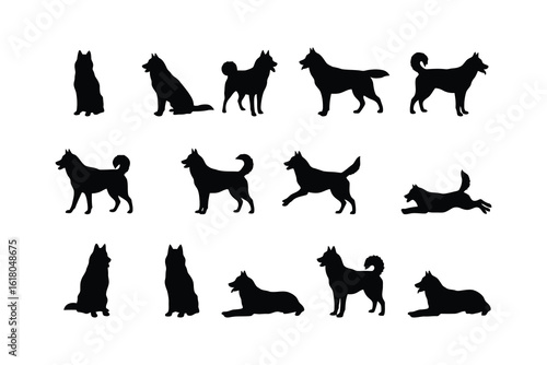 Siberian husky silhouettes various poses black