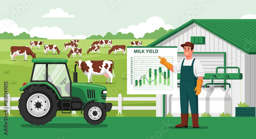 Modern Dairy Farm With Milk Yield Analysis And Smart Agriculture Concept