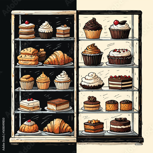 Delicious Variety of Bakery Treats Displayed in a Glass Showcase Ready to Eat Perfect for Dessert or Snack Time