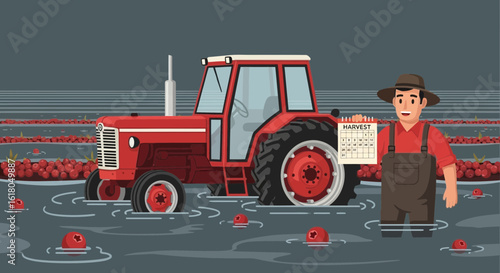 Autumn Cranberry Harvesting On The Farm With Modern Agricultural Machinery