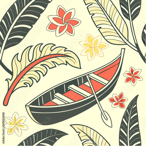   Seamless Pattern of Southern Thai Kolae Boat with Enhanced Bright Colors